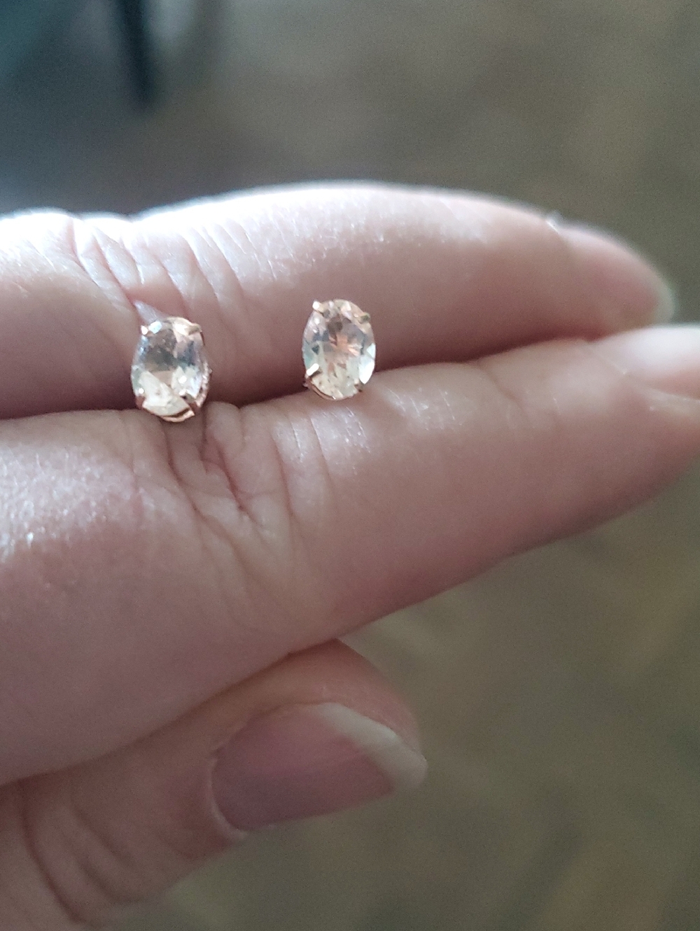 10k Rose Gold Oval Crystal Stud Earrings - Women Jewelry